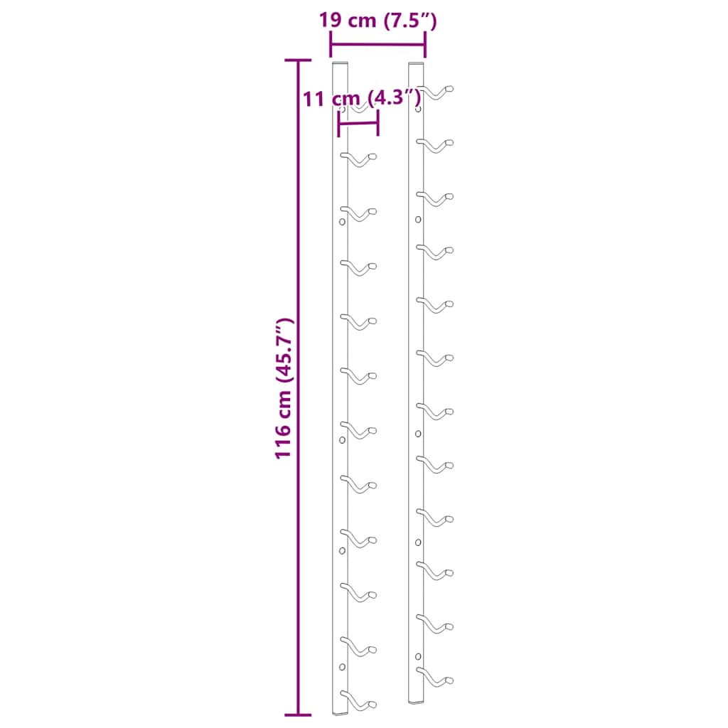 Wall Mounted Wine Racks for 12 Bottles 2 pcs Black Iron