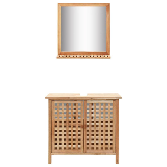 247607 vidaXL Sink Cabinet with Mirror Solid Walnut Wood