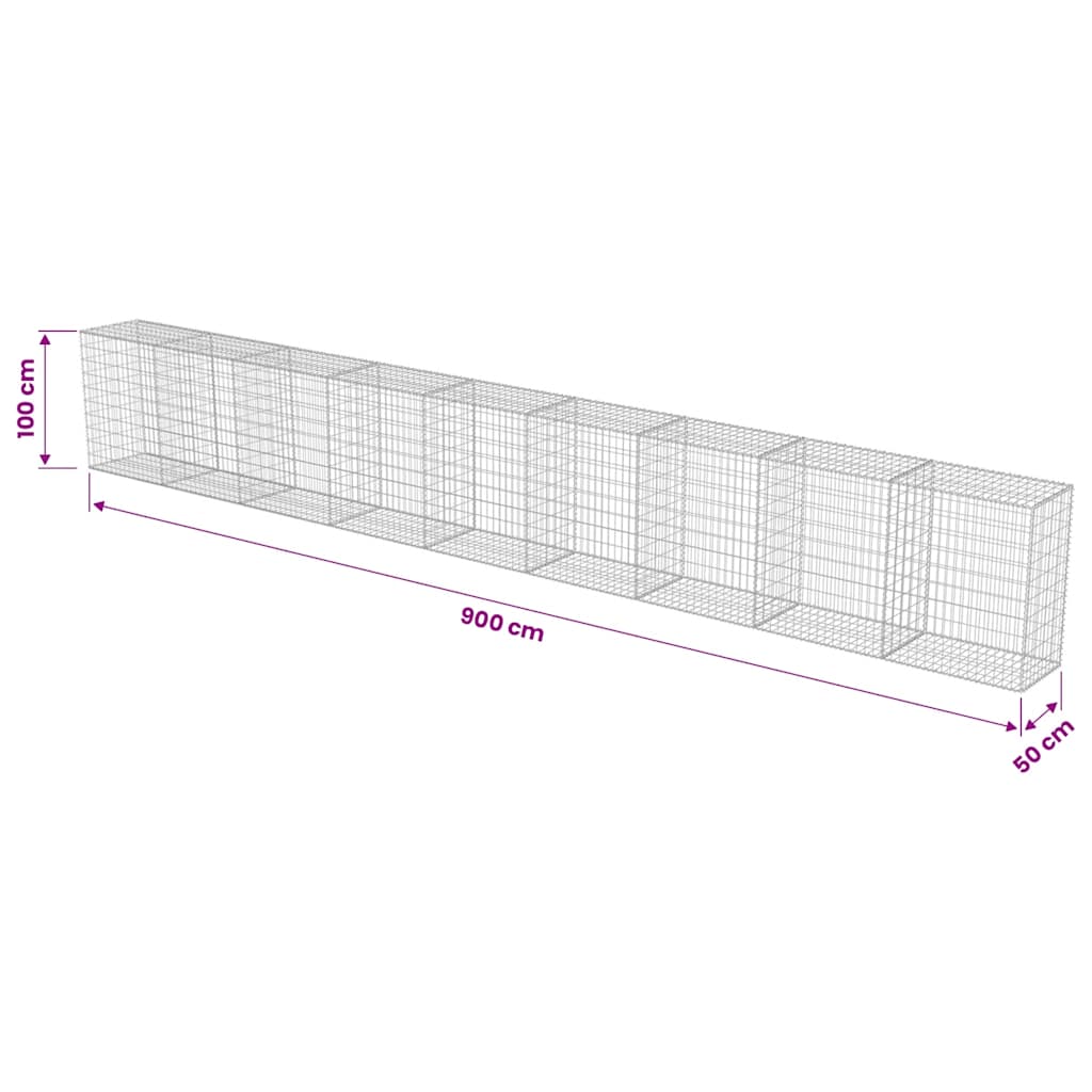 Gabion Wall with Covers Galvanised Steel 900x50x100 cm