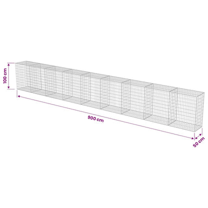 Gabion Wall with Covers Galvanised Steel 900x50x100 cm