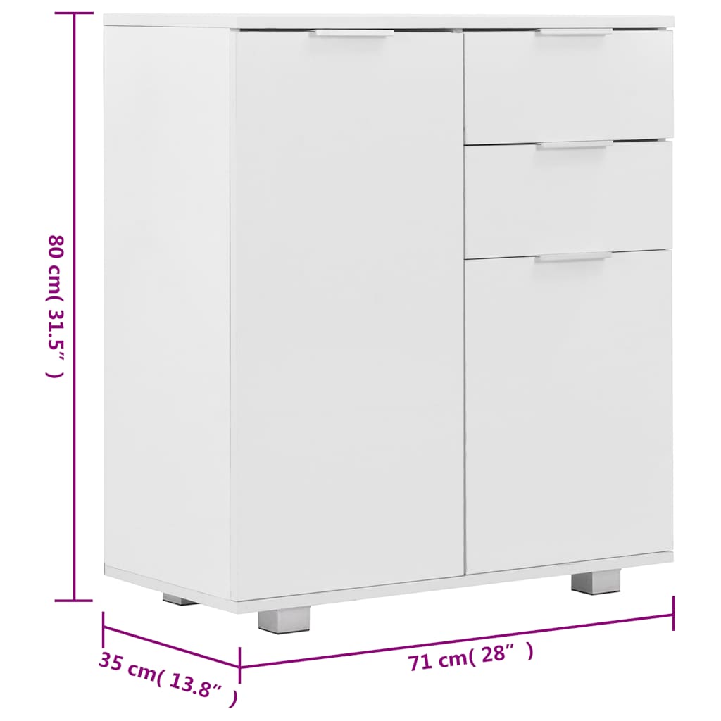 283715 vidaXL Sideboard High Gloss White 71x35x80 cm Engineered Wood