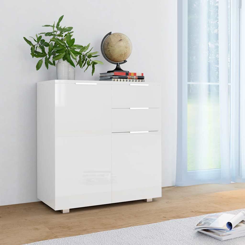 283715 vidaXL Sideboard High Gloss White 71x35x80 cm Engineered Wood