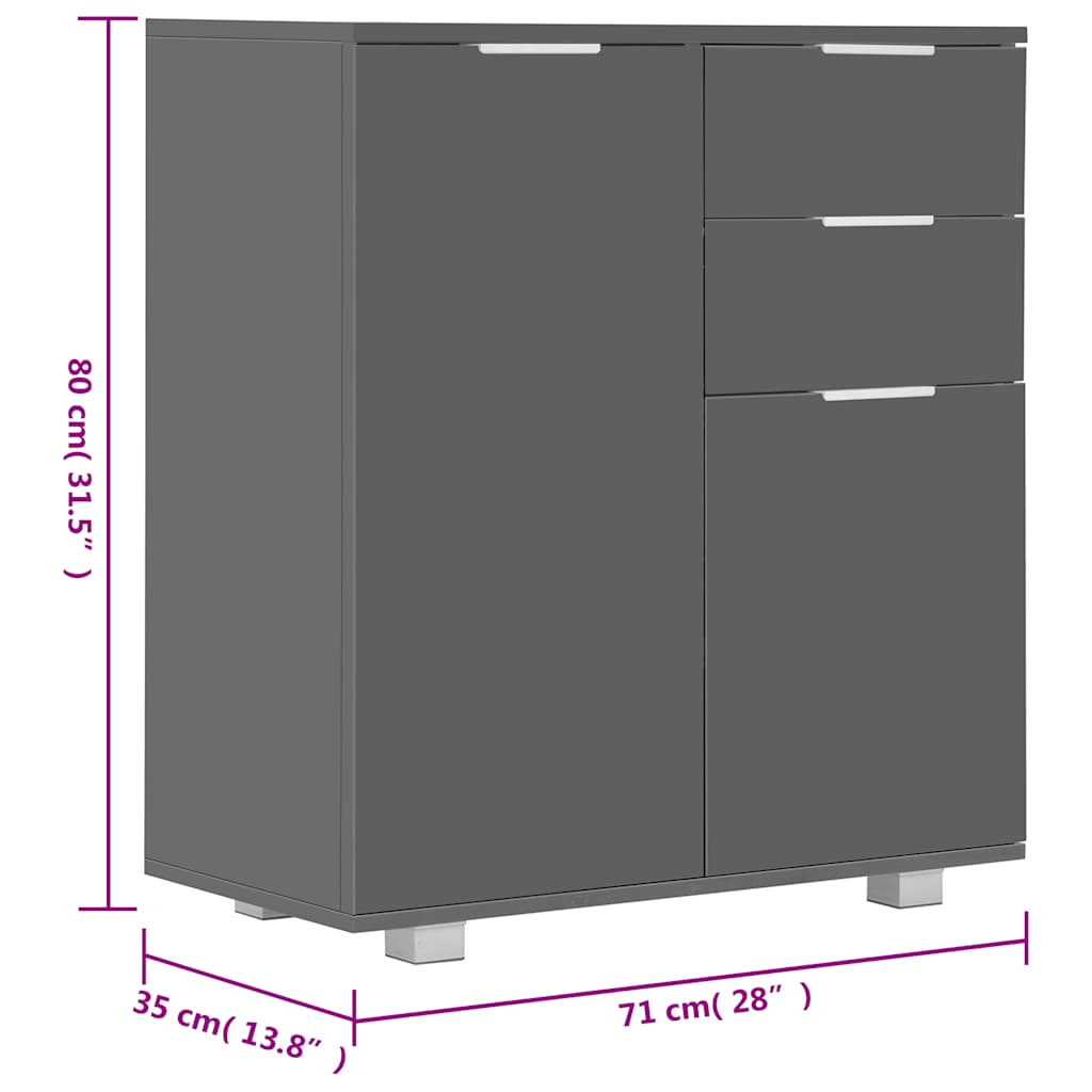 283717 vidaXL Sideboard High Gloss Grey 71x35x80 cm Engineered Wood