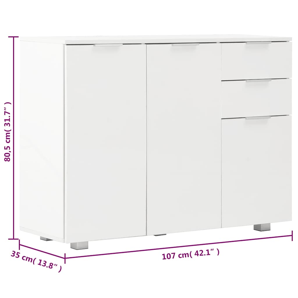 Sideboard High Gloss White 107x35x80,5 cm