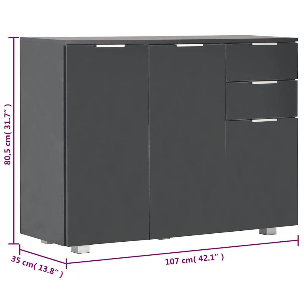 Sideboard High Gloss Black 107x35x80,5 cm