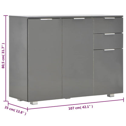 Sideboard High Gloss Grey 107x35x80,5 cm