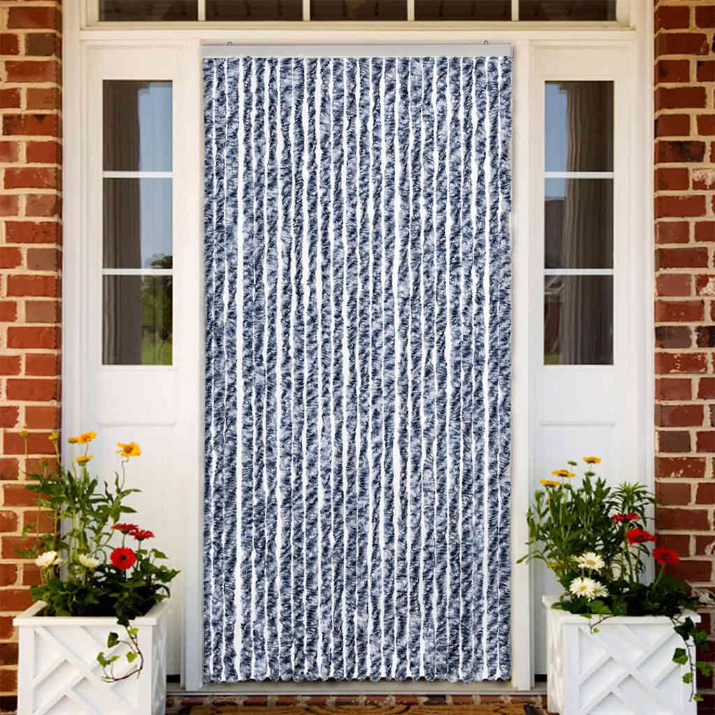 284275 vidaXL Insect Curtain Blue, White and Silver 100x220 cm Chenille