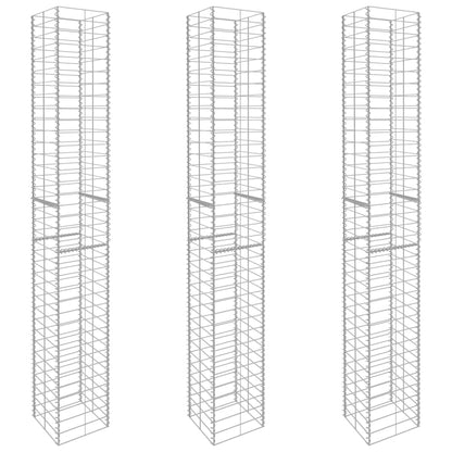 Gabion Baskets 3 pcs Galvanised Steel 25x25x197 cm