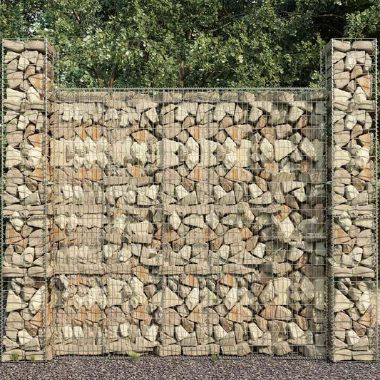 145089 vidaXL Gabion Wall with Cover Galvanised Steel 600x50x200 cm