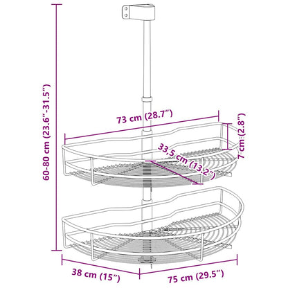 50972 vidaXL 2-Tier Kitchen Wire Basket Silver 180 Degree 75x38x80 cm