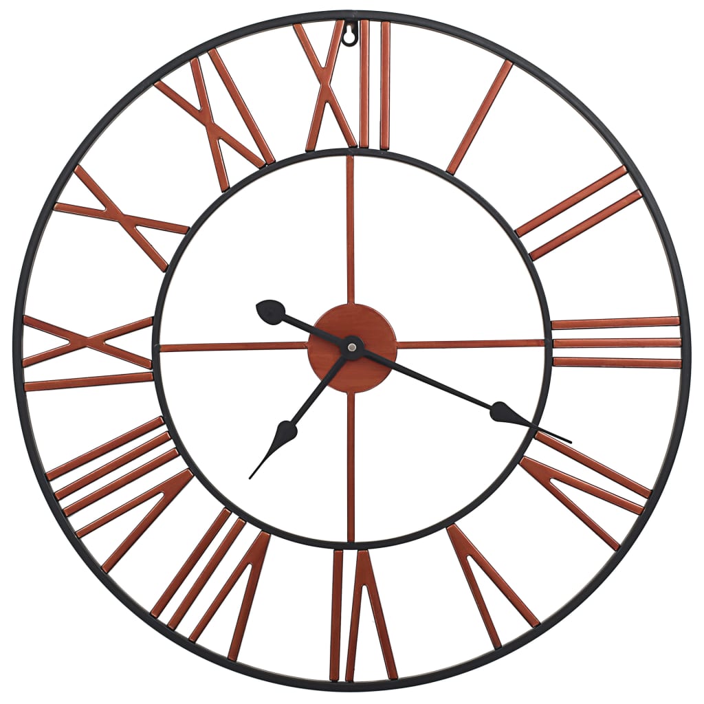 Close-up of the Wall Clock Metal 58 cm Red with clear Roman numerals, showcasing its elegant style.
