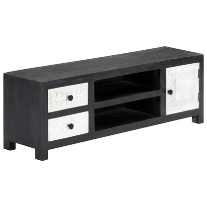 Hand Carved TV Cabinet Grey&White 120x30x40 cm Solid Wood Mango