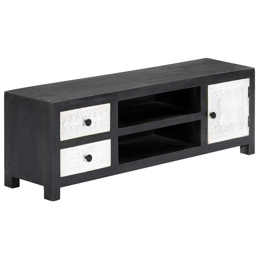 282723 vidaXL Hand Carved TV Cabinet Grey&White 120x30x40 cm Solid Wood Mango
