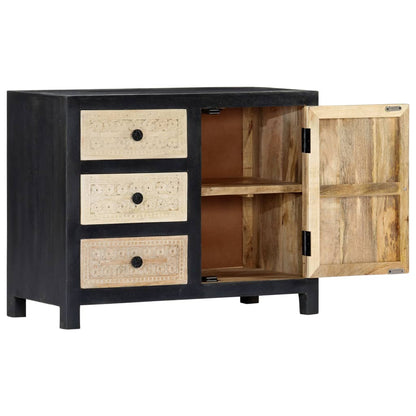 Hand Carved Side Cabinet Grey 75x35x60 cm Solid Mango Wood