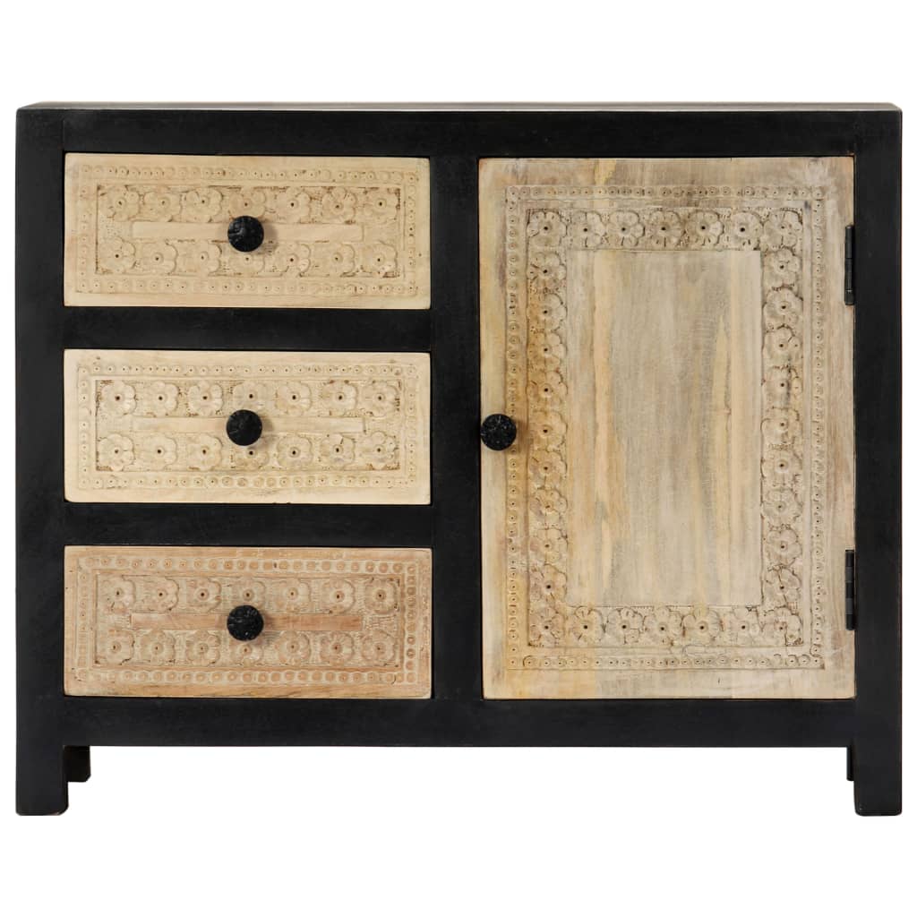 Hand Carved Side Cabinet Grey 75x35x60 cm Solid Mango Wood