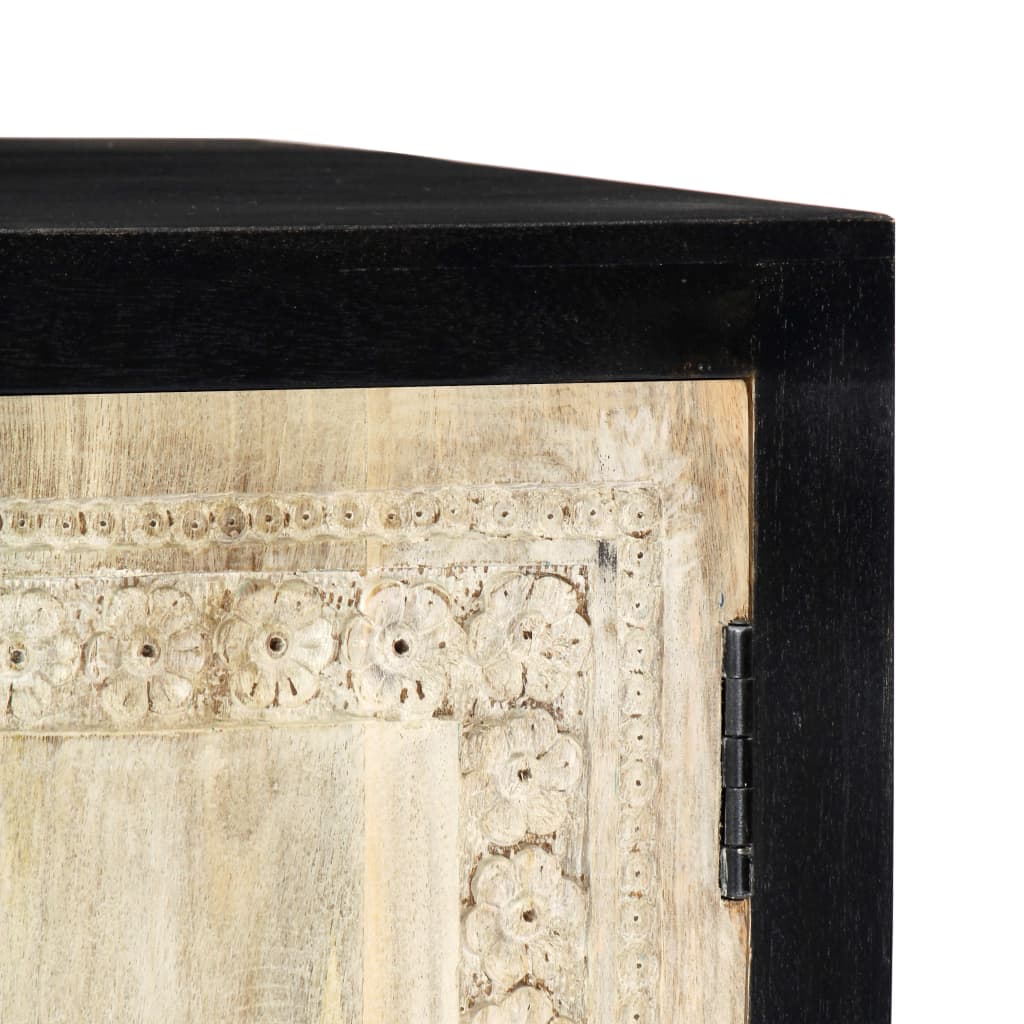 282724 vidaXL Hand Carved Side Cabinet Grey 75x35x60 cm Solid Mango Wood