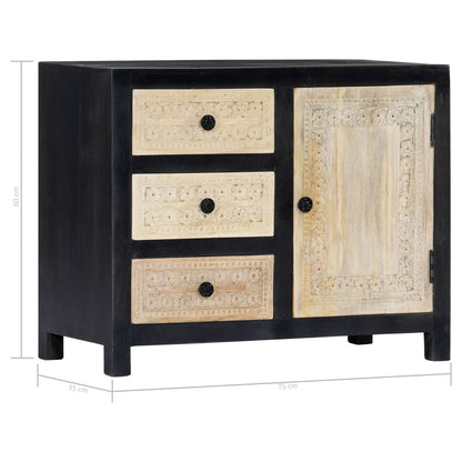 Hand Carved Side Cabinet Grey 75x35x60 cm Solid Mango Wood
