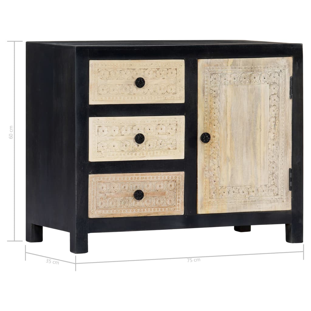 282724 vidaXL Hand Carved Side Cabinet Grey 75x35x60 cm Solid Mango Wood