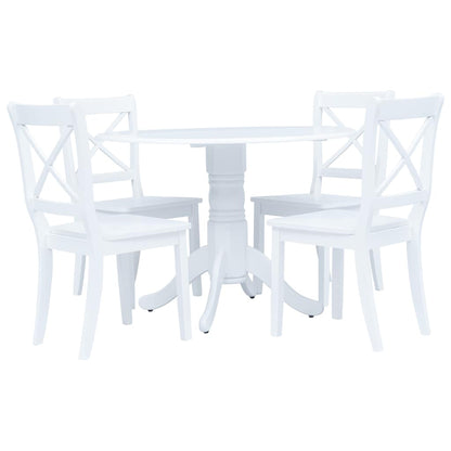 5 Piece Dining Set Solid Rubber Wood White