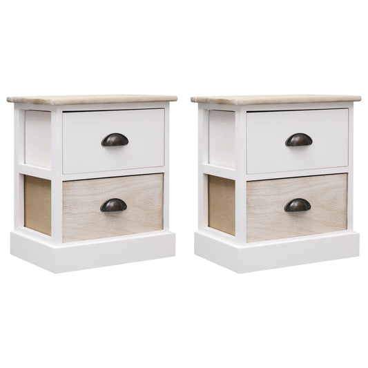 Nightstands 2 pcs White and Natural 38x28x45 cm Paulownia Wood