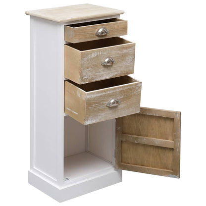 Side Cabinet | White and wood colour | Paulownia wood | 38x28x86 cm