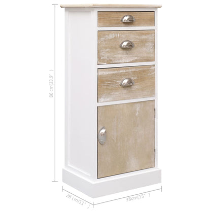 Side Cabinet | White and wood colour | Paulownia wood | 38x28x86 cm