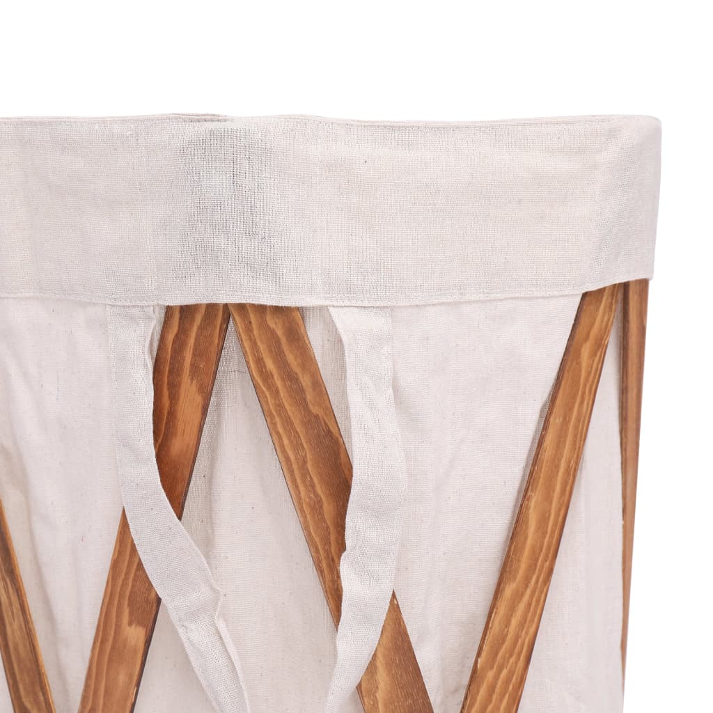 Folding Laundry Basket Cream Wood and Fabric
