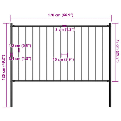 Fence Panel Woerden with Posts Steel 1.7x0.75 m Black