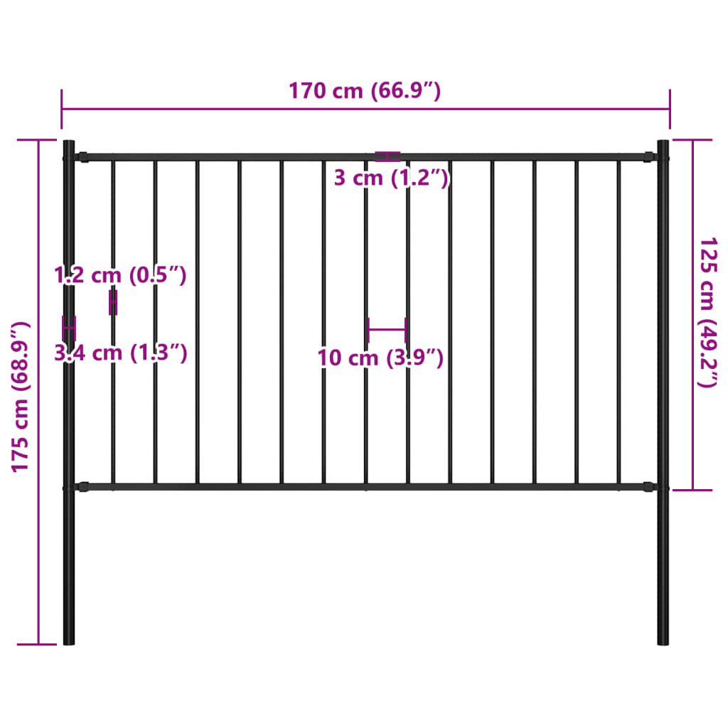 Fence Panel Woerden with Posts Steel 1.7x1.25 m Black