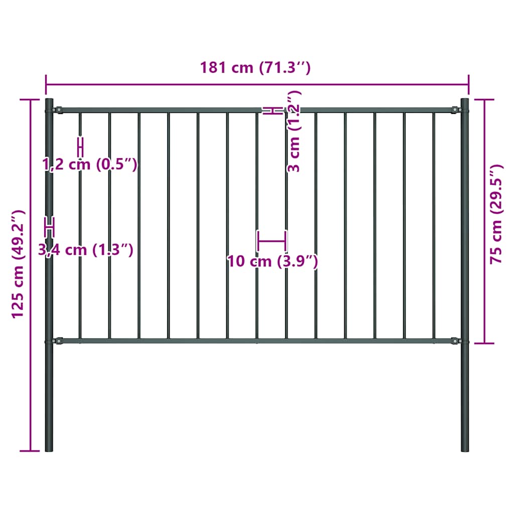Fence Panel Woerden with Posts Steel 1.7x0.75 m Anthracite