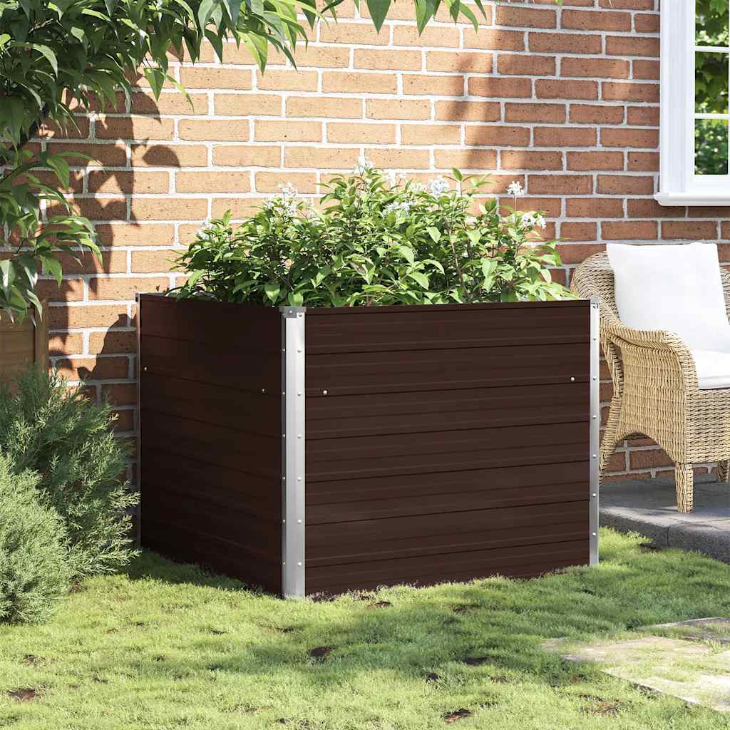 Raised Garden Bed Brown 100x100x77 cm Galvanised Steel