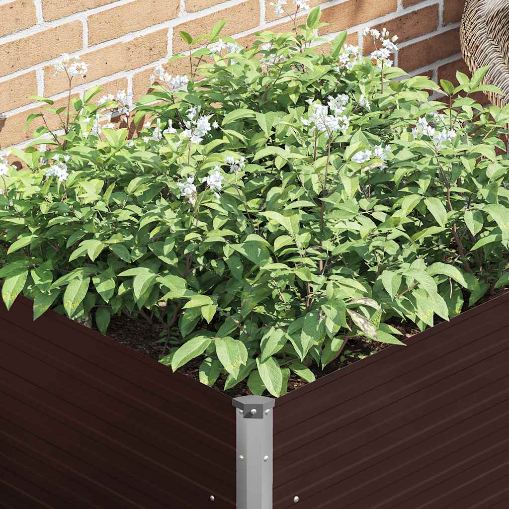 Raised Garden Bed Brown 100x100x77 cm Galvanised Steel