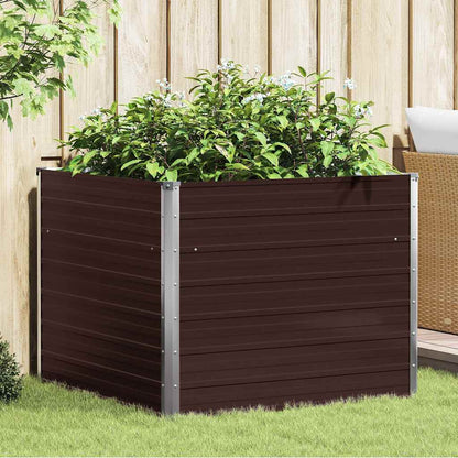 Raised Garden Bed Brown 100x100x77 cm Galvanised Steel