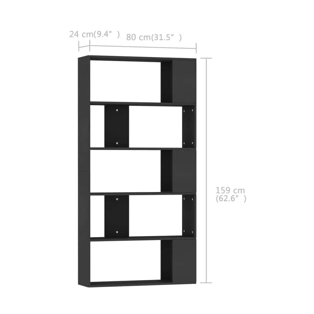 800100 vidaXL Book Cabinet/Room Divider Black 80x24x159 cm Engineered Wood