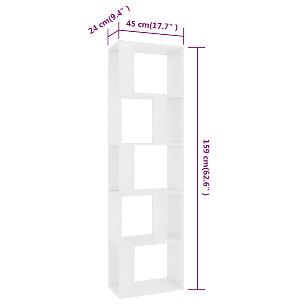 800108 vidaXL Book Cabinet/Room Divider White 45x24x159 cm Engineered Wood