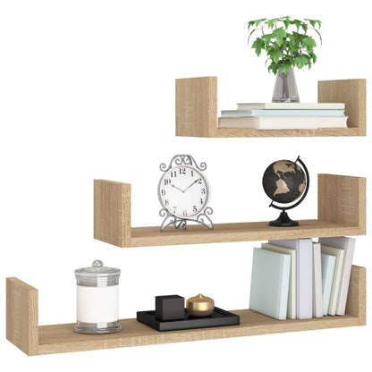 Wall Display Shelf 3 pcs Sonoma Oak Engineered Wood