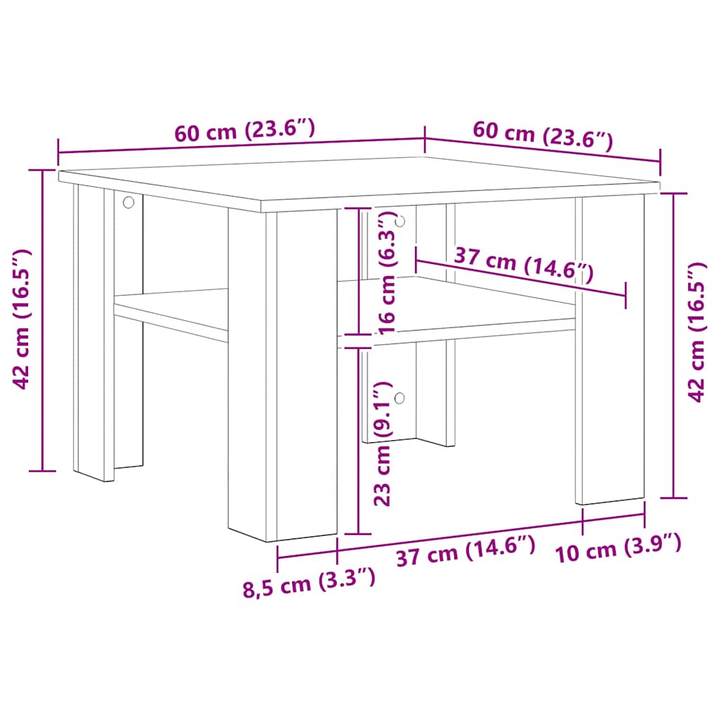 Coffee Table Sonoma Oak 60x60x42 cm Engineered Wood