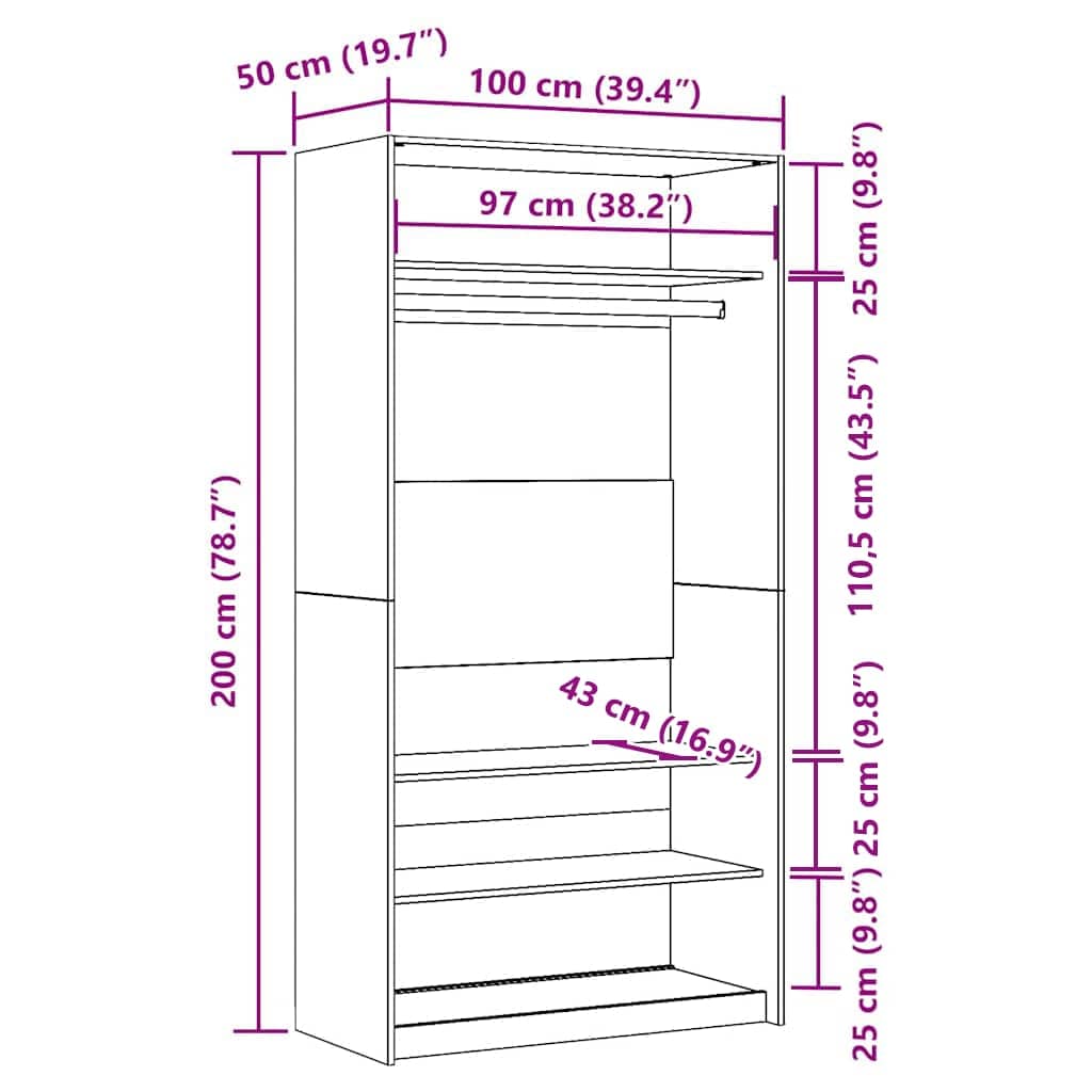 Wardrobe Black 100x50x200 cm Engineered Wood