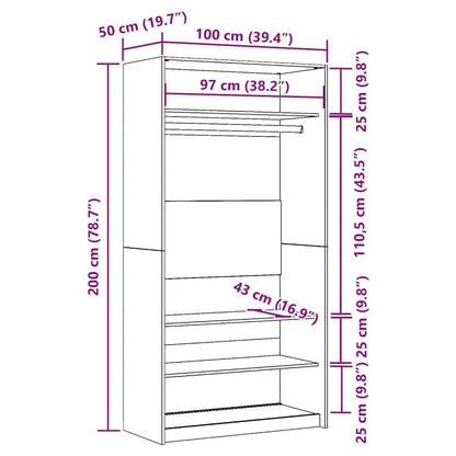 Wardrobe Black 100x50x200 cm Engineered Wood