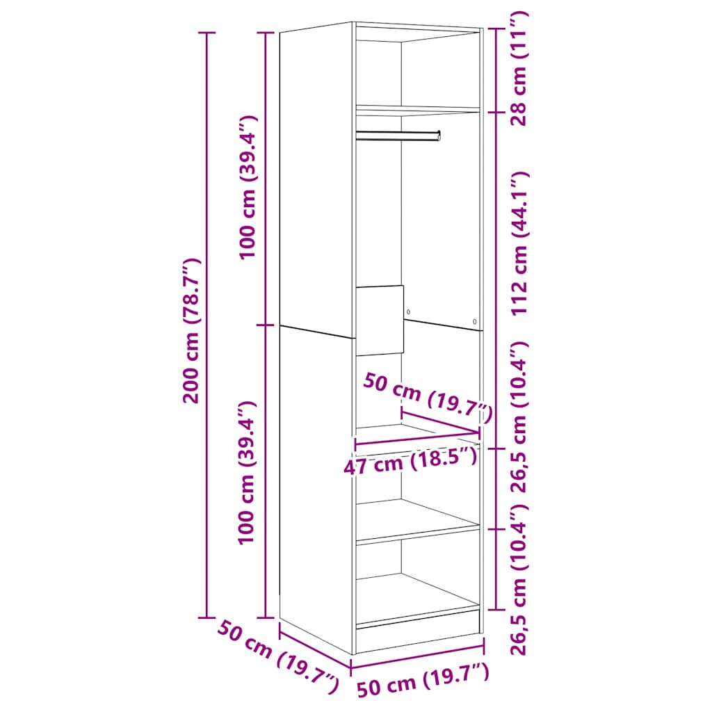 Wardrobe White 50x50x200 cm Engineered Wood