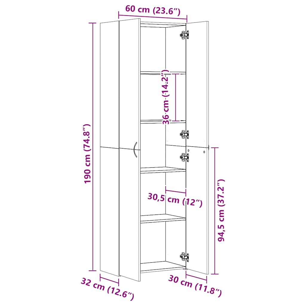 Office Cabinet White 60x32x190 cm Engineered Wood