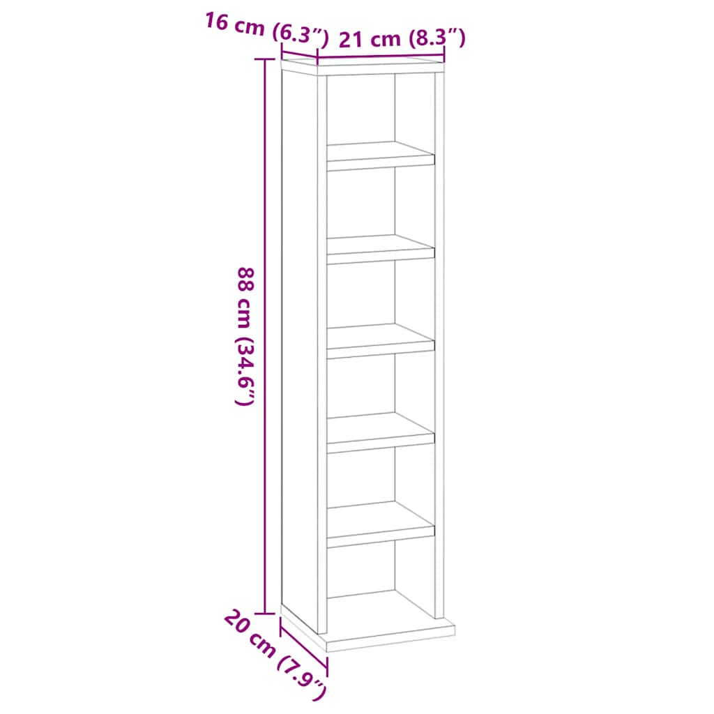 CD Cabinet White 21x20x88 cm Engineered Wood