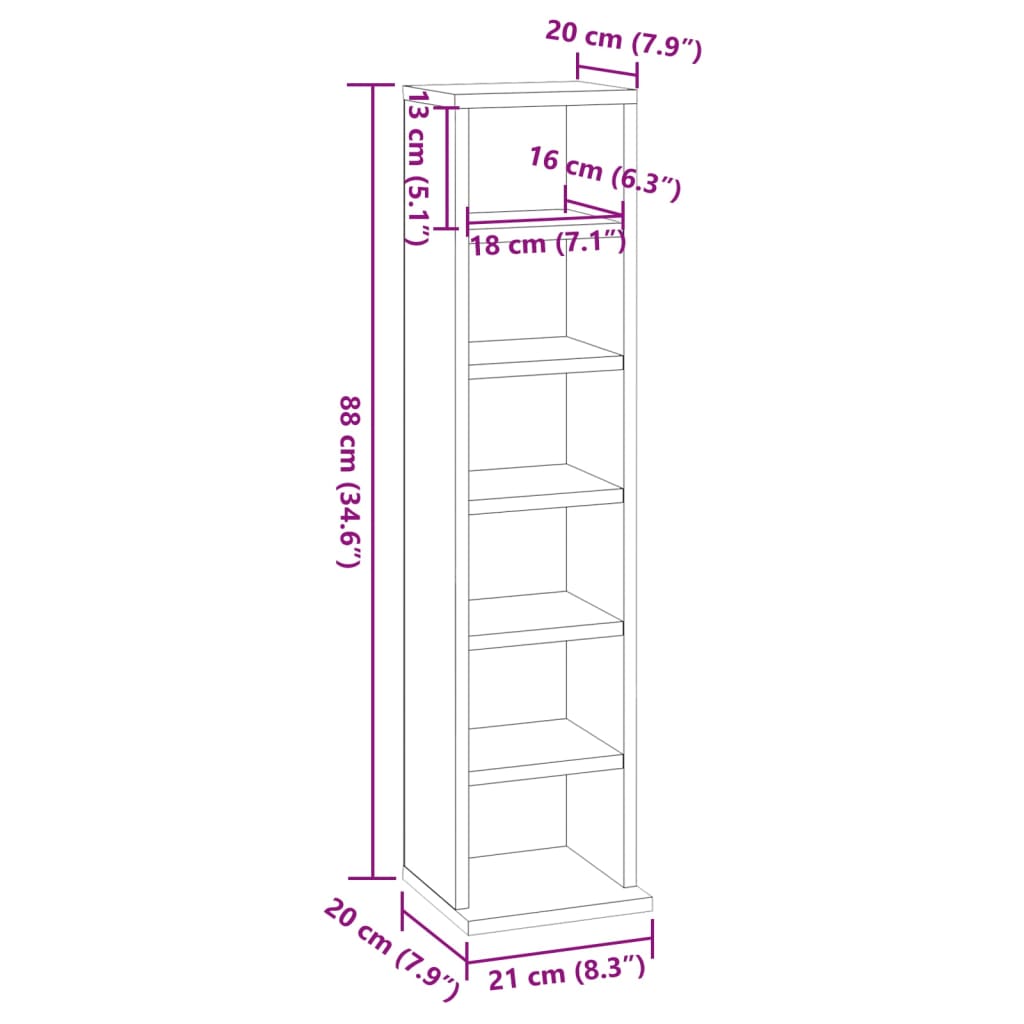 CD Cabinet Sonoma Oak 21x20x88 cm Engineered Wood