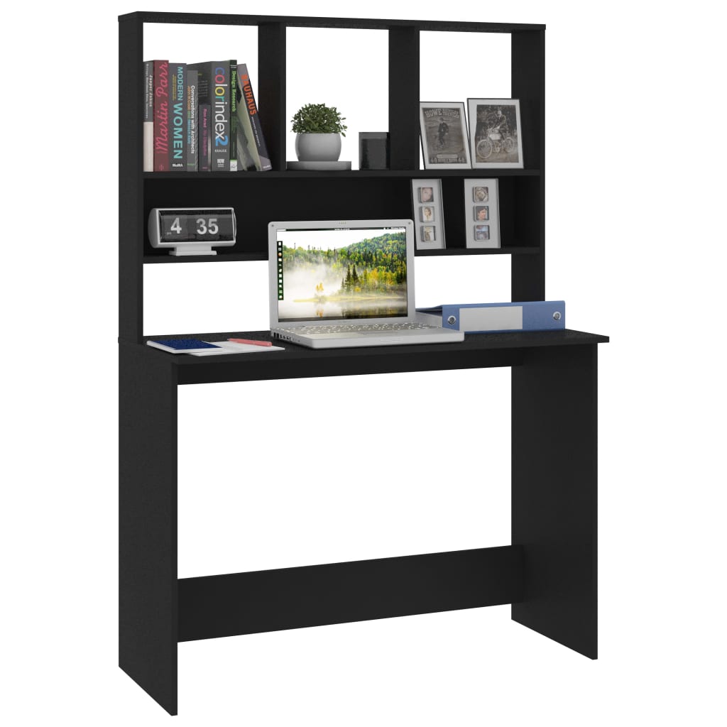 Desk with Shelf Black 110x45x157 cm Engineered Wood