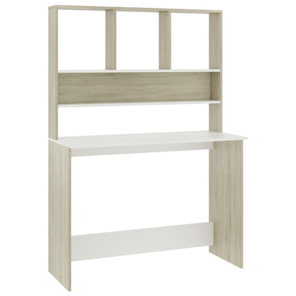 Desk with Shelf White and Sonoma Oak 110x45x157 cm Engineered Wood