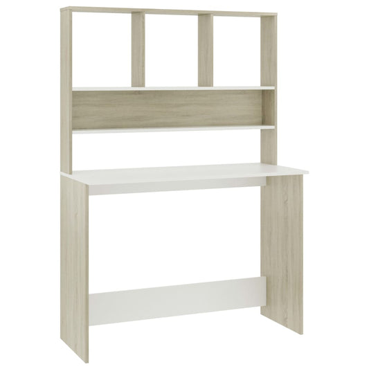 Desk with Shelf White and Sonoma Oak 110x45x157 cm Engineered Wood