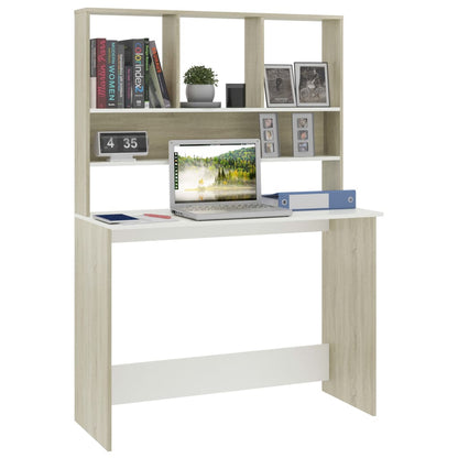 Desk with Shelf White and Sonoma Oak 110x45x157 cm Engineered Wood