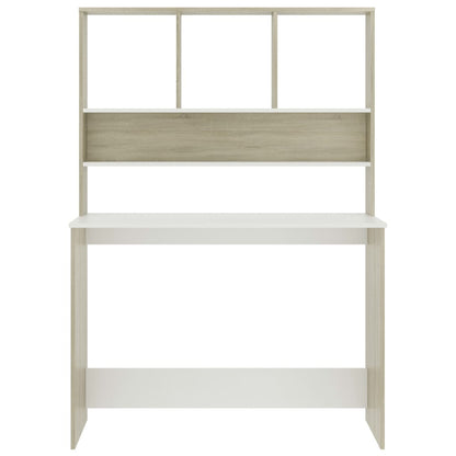Desk with Shelf White and Sonoma Oak 110x45x157 cm Engineered Wood