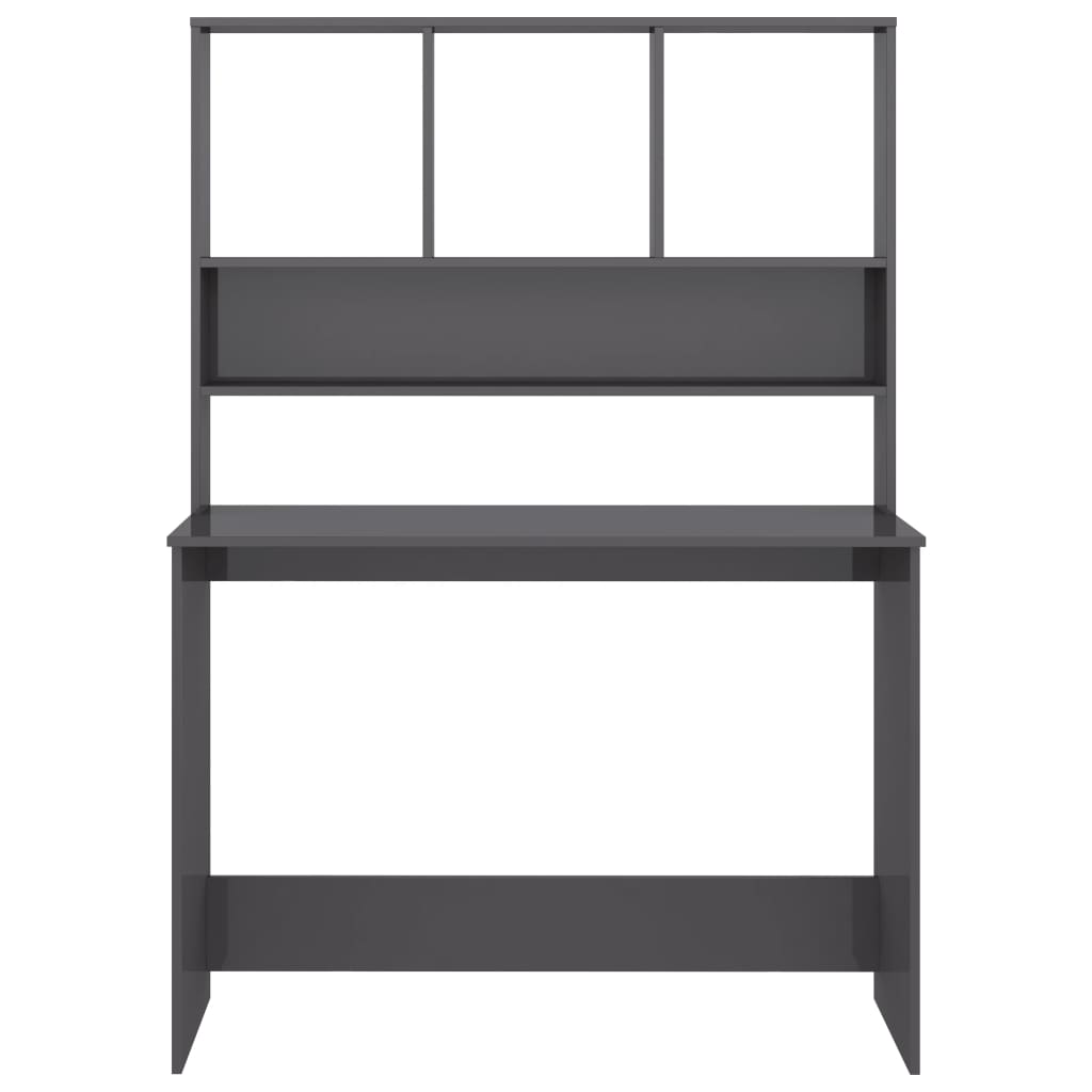 Desk with Shelf High Gloss Grey 110x45x157 cm Engineered Wood