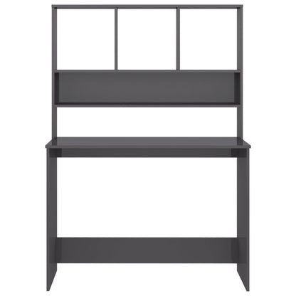 Desk with Shelf High Gloss Grey 110x45x157 cm Engineered Wood